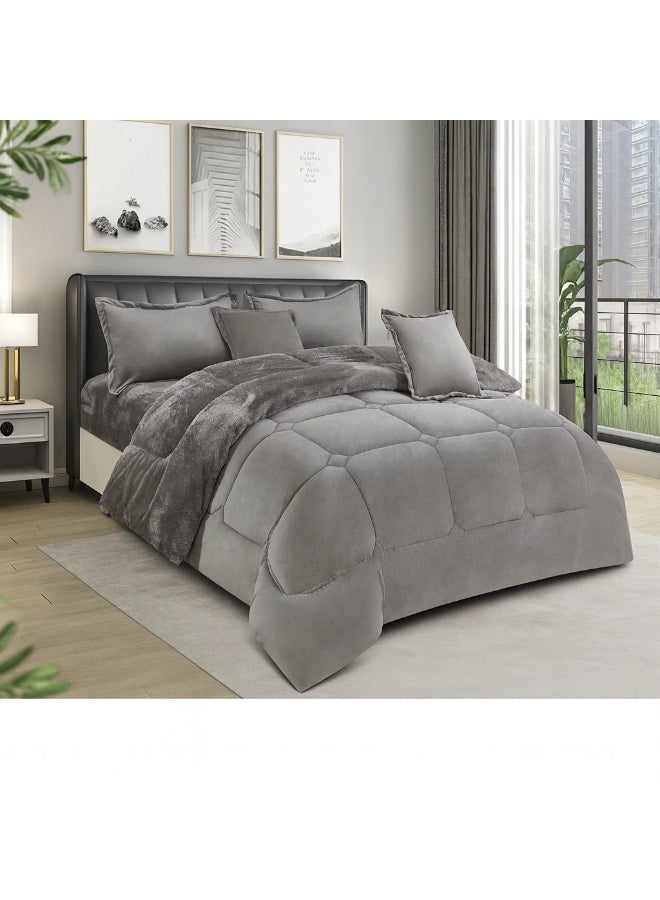 MingLi Winter Double Bedspread, Double-Sided System (Velvet x Fur) - 4-Piece Bedspread Set Includes Quilt, Fitted Sheet, Pillowcase and Pillow Cover, Fits 140 x 200 cm Bed - Image 1