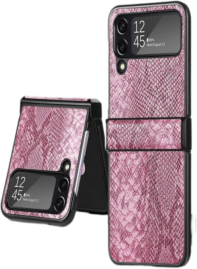Next Compatible with Galaxy Z Flip 5 Premium PU Leather Case [Crocodile Shape] for Samsung Galaxy Z Flip 5 - by Next store (Pink)