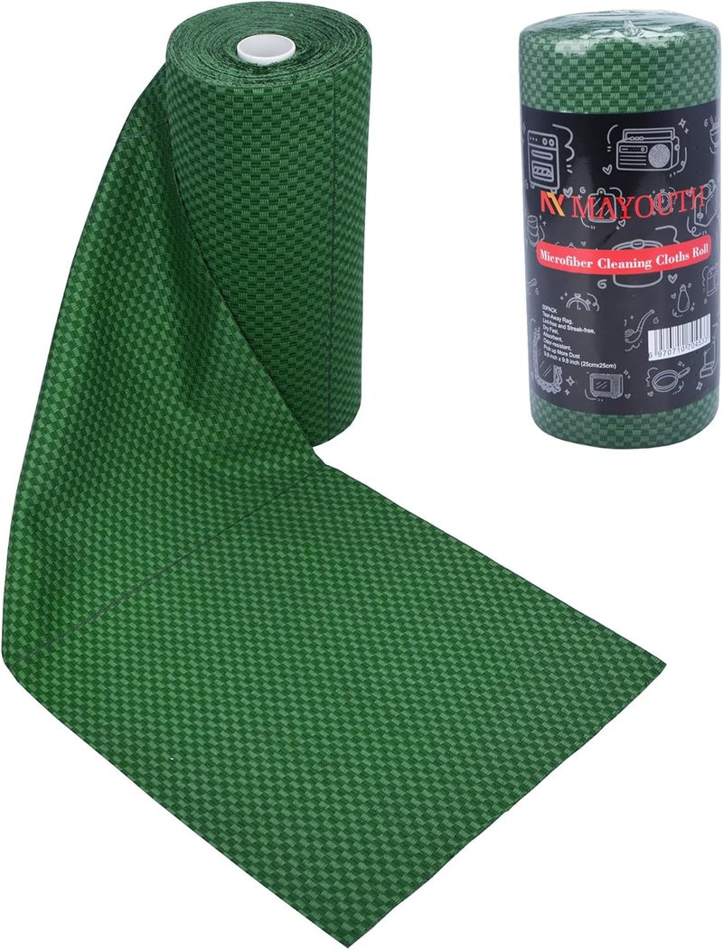 MAYOUTH Microfibre Cleaning Cloths Roll - 50-Pack Reusable Paper Towels (Emerald-Green Checkered Pattern) - Image 1