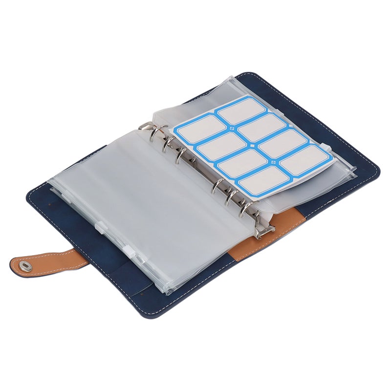 Cash Binder A6 Portable Size PU Leather 6 Pre Punched Holes Budget Binder with 12 Clear Zip Pockets Small Labels Blue - Image 2