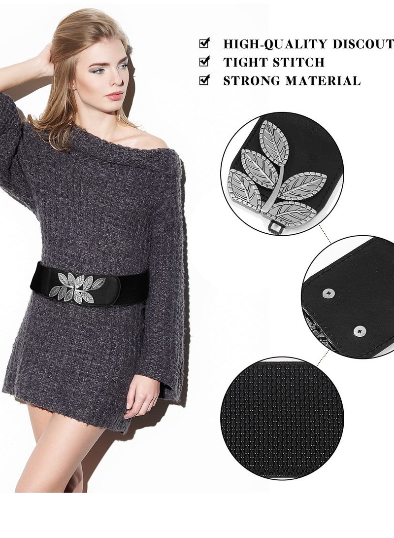 SOLARAE Women Belt Vintage Wide Version of The Elastic Plastic Waist Belt PU Leather Versatile Waist Seal for Women Daily with Dresses Jackets Dresses Festivals (3 Pieces) - Image 4