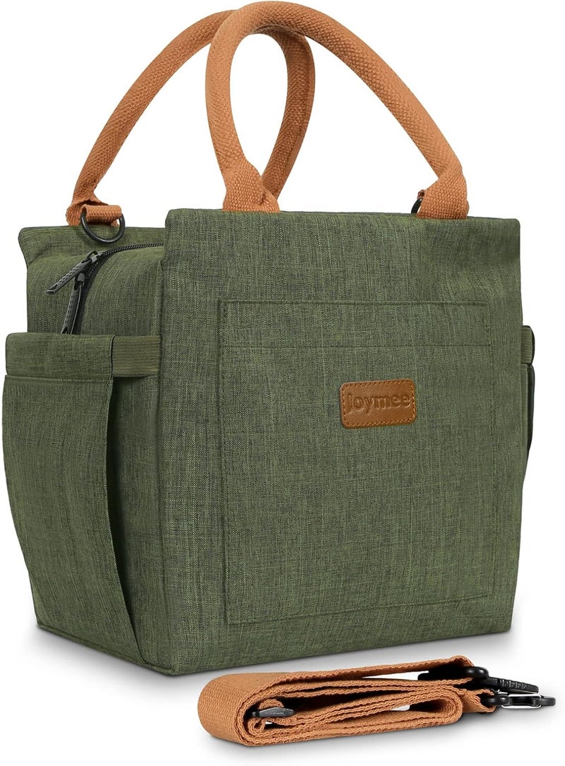 Joymee Lunch Bag Women Insulated Lunch Box with Adjustable Shoulder Strap Large Reusable Leakproof Spacious Cooler Tote for Women Men Adult with Bottle Holder and Side Pockets - Green - Image 1