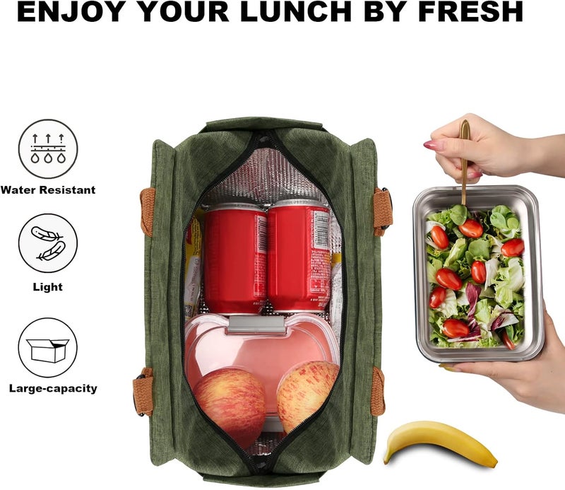 Joymee Lunch Bag Women Insulated Lunch Box with Adjustable Shoulder Strap Large Reusable Leakproof Spacious Cooler Tote for Women Men Adult with Bottle Holder and Side Pockets - Green - Image 3