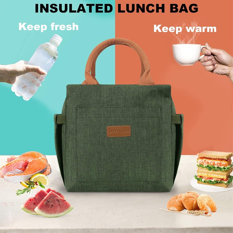 Joymee Lunch Bag Women Insulated Lunch Box with Adjustable Shoulder Strap Large Reusable Leakproof Spacious Cooler Tote for Women Men Adult with Bottle Holder and Side Pockets - Green - Image 5