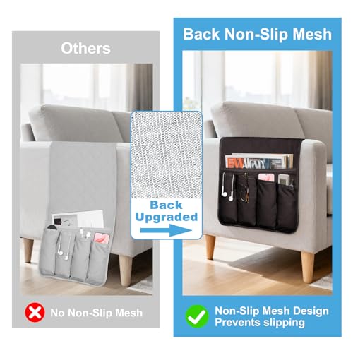 AUVCAS Sofa Armrest Organizer Non-Slip Arm Chair Bedside Storage Caddy Organizer Armchair Caddy for Recliner Couch Remote Holder with 5 Pockets for Cell Phone TV Remote Control Magazines (Coffee) - Image 3