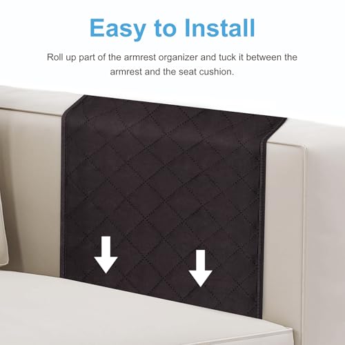 AUVCAS Sofa Armrest Organizer Non-Slip Arm Chair Bedside Storage Caddy Organizer Armchair Caddy for Recliner Couch Remote Holder with 5 Pockets for Cell Phone TV Remote Control Magazines (Coffee) - Image 4