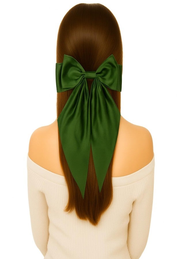 ANNACREATIONS ANNA CREATIONS 2 Pcs Large Satin Bow Hair Barrette Clips for Women & Girls - Strong Hold, Elegant Long Tail Hair Accessories for Parties, Weddings Wear & Gifting (OLIVE GREEN- TEAL GREEN) - Image 4