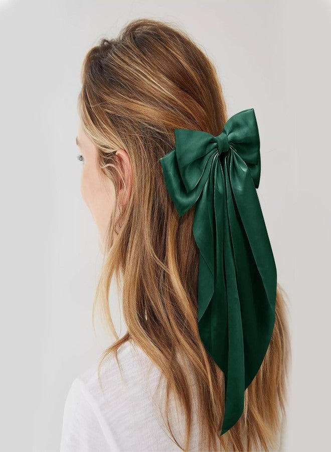 ANNACREATIONS ANNA CREATIONS 2 Pcs Large Satin Bow Hair Barrette Clips for Women & Girls - Strong Hold, Elegant Long Tail Hair Accessories for Parties, Weddings Wear & Gifting (OLIVE GREEN- TEAL GREEN) - Image 5