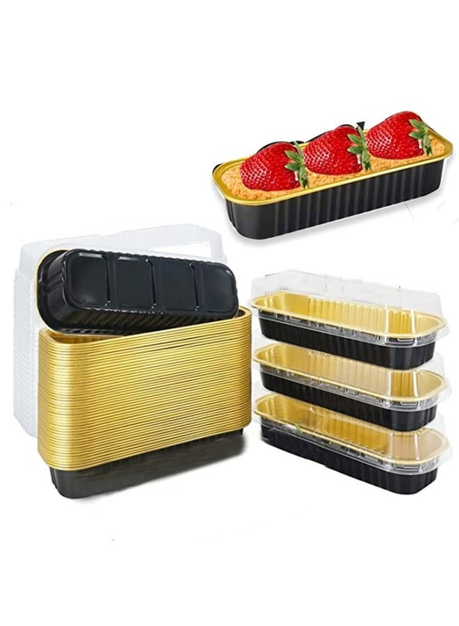 6.8 Oz Aluminum Foil Mini Loaf Pans With Lids, Rectangle Baking Cups Muffin Tins,Reusable Baking Tins Mini Baking Pans Tins Holders for black Muffin Bread Baking 50Pack