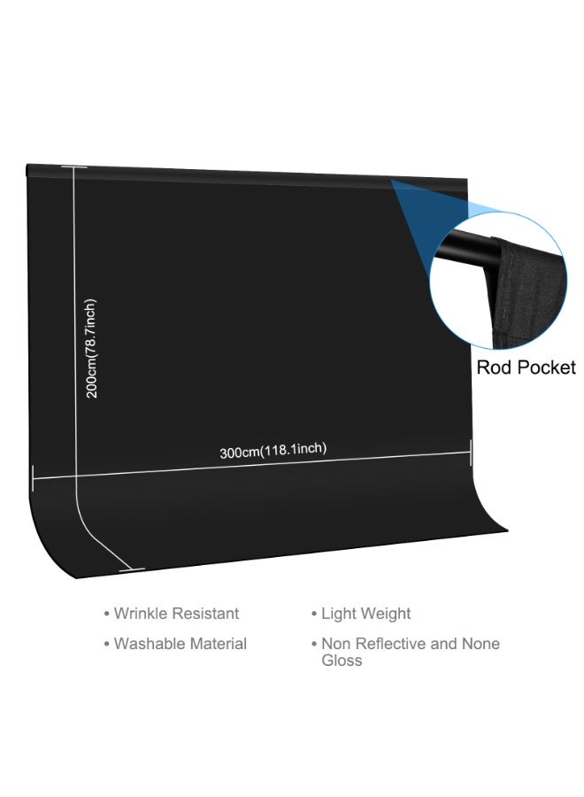 PULUZ 118.1Inch*78.7Inch Black Polyester  Backdrop Background for Photography Photo Booth Backdrop for Photoshoot Background Screen Video Recording Parties Curtain - Image 2