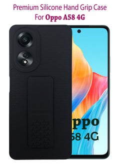 Generic غطاء سيليكون أنيق مع حامل يد مغناطيسي لهاتف أوبو A58 4G - أسود  - Image 1