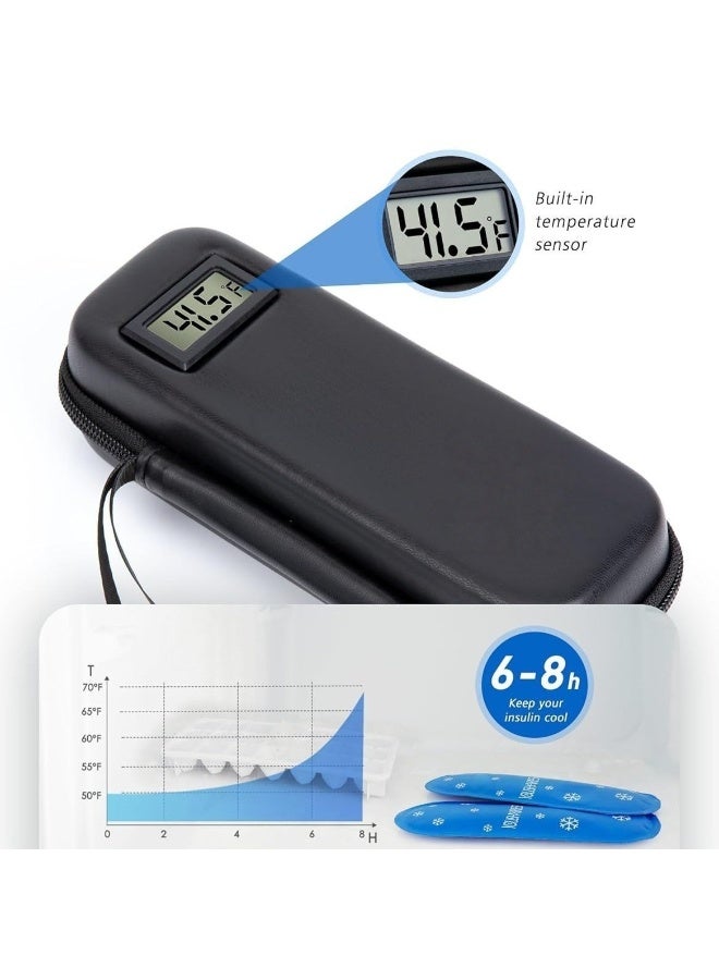 حقيبة سفر لتبريد الأنسولين - حقيبة سفر محمولة لتبريد الأنسولين مع مقياس حرارة و 2 حزمة ثلج، حقيبة تبريد معتمدة من TSA لاحتياجات مرضى السكري، الأدوية، الأقلام، اللقاحات (تحكم في درجة الحرارة 2–8°C) - Image 4