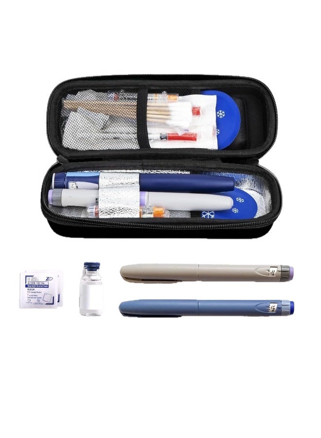 حقيبة سفر لتبريد الأنسولين - حقيبة سفر محمولة لتبريد الأنسولين مع مقياس حرارة و 2 حزمة ثلج، حقيبة تبريد معتمدة من TSA لاحتياجات مرضى السكري، الأدوية، الأقلام، اللقاحات (تحكم في درجة الحرارة 2–8°C) - Image 1