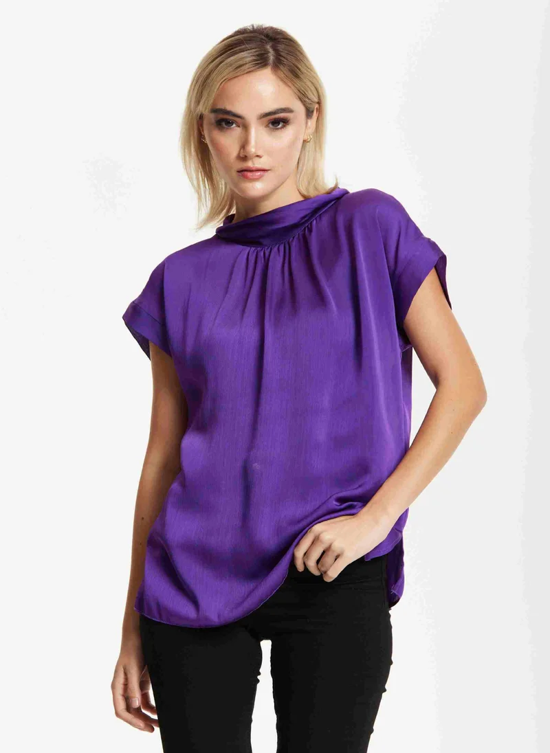 Liquorish Satin Purple Tie Back Blouse