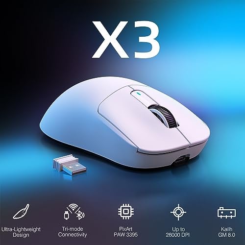 MANBASNAKE ATTACK SHARK X3 Wireless Gaming Mouse, 49g Ergonomic Computer Mouse, Triple Modes PAW3395 26K DPI Optical Sensor, 200h Battery Life, Programmable Buttons, Gaming Accessories for PC/Laptop/Mac (White) - Image 2