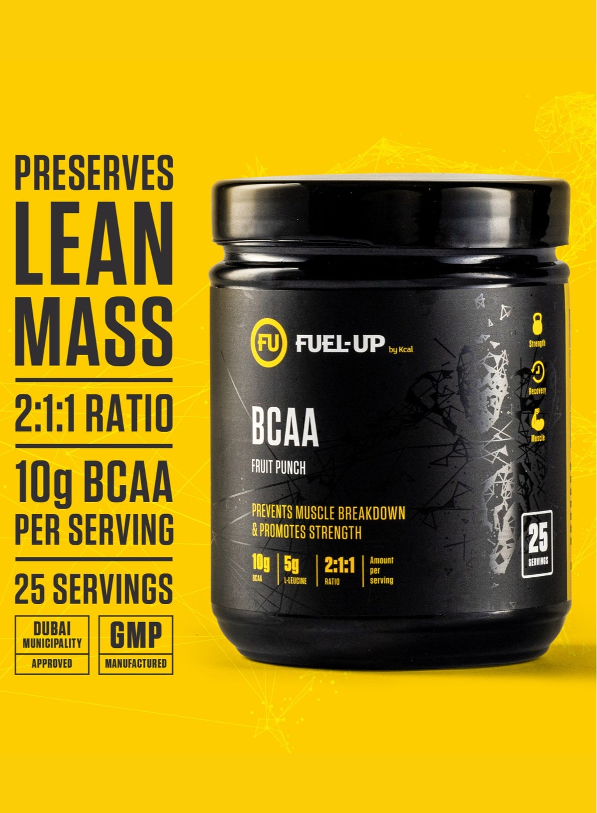 Fuel-Up By Kcal Fruit Punch BCAA Powder 325g 25 Servings