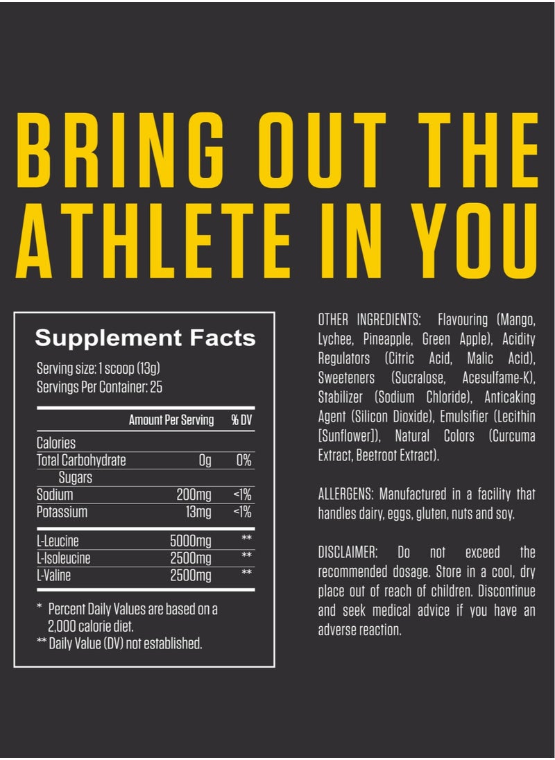 FUEL-UP by Kcal - Fuel Up by Kcal BCAA Fruit Punch Flavour - 13g Per Serving (10g BCAA) - 25 Servings Total - 2:1:1 Ratio for Recovery - Pre-, Intra-, and Post-Workout Supplement - Image 1