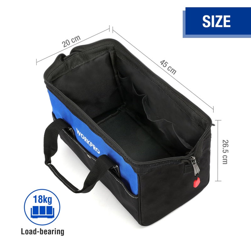 WORKPRO 18-inch Close Top Wide Mouth Storage Tool Bag with Adjustable Shoulder Strap, Sturdy Bottom - Image 3