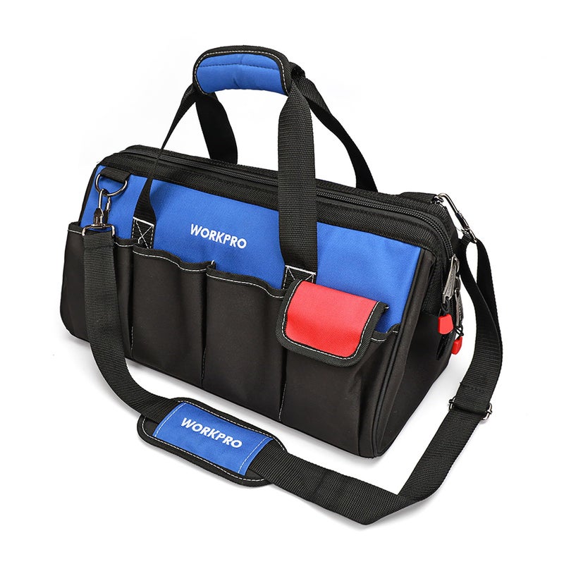WORKPRO 18-inch Close Top Wide Mouth Storage Tool Bag with Adjustable Shoulder Strap, Sturdy Bottom - Image 1