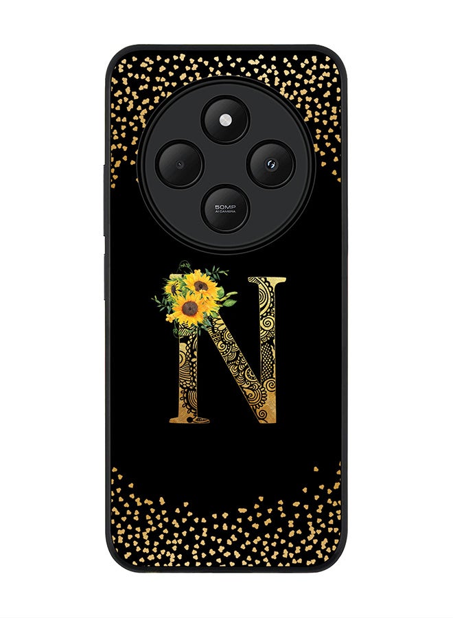 Stylizedd For Xiaomi Redmi 14C / 14R Case,Slim fit Camera Protection, Shockproof Thin Phone cover - Custom Floral Monogram - N ( Black ) - Image 1