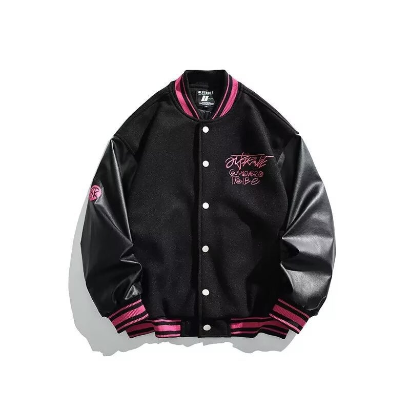 Trendy Brand Ac Milan Heavy Craft Embroidery Patchwork Leather Sleeve Off Versatile Baseball Jacket Coat - Image 1