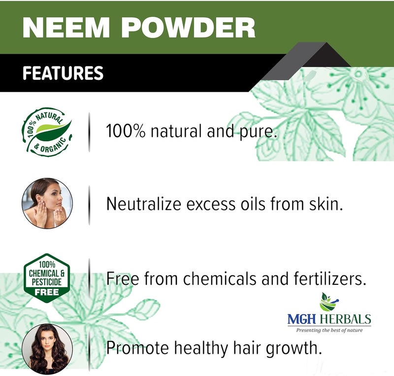 MGH Herbals MGH Herbals 100 Natural Neem Powder Ideal for Face Skin and Hair 200 Grams  AntiPimple and AntiBacterial  Chemical Free Hair Cleanser For Healthy Hair and Skin  - Image 2