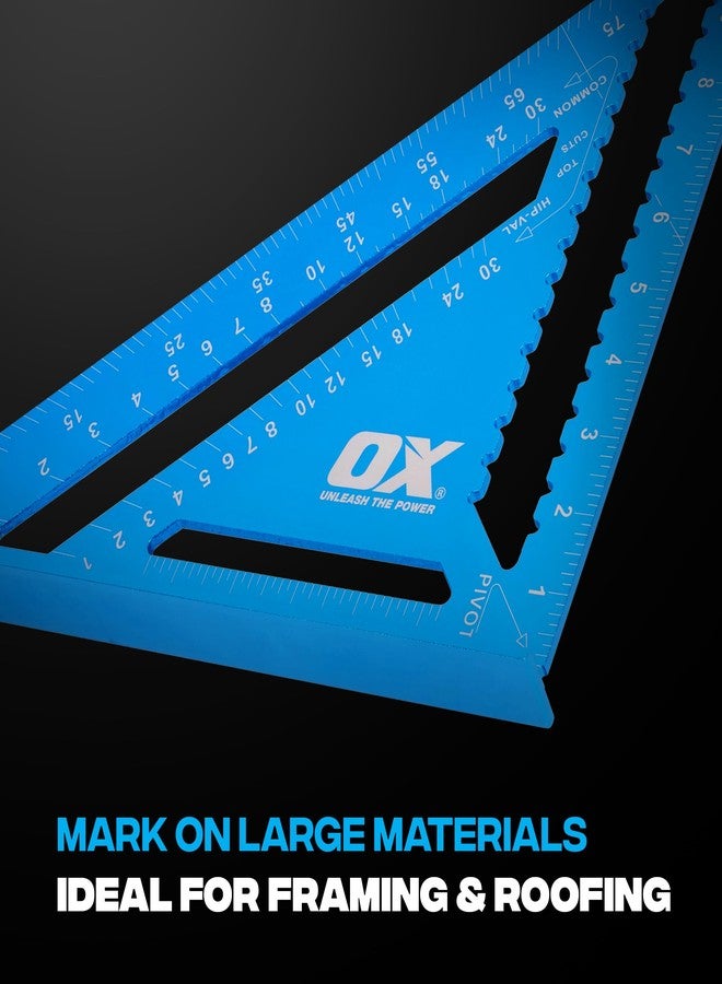 OX Tools Pro Rafter Square 12 Inch/300mm, Carpenters Layout Square, Heavy Duty Aluminum Alloy, Precision, High Visibilty Lazer Etched Markings - Image 4