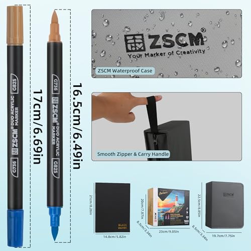ZSCM 160 Colors Dual Tip Acrylic Paint Markers, 80Pcs Dual-Colors Brush Tip Paint Pens Stocking Stuffers for Rock, Wood, Fabric, Glass, Ceramic, Christmas Gifts for DIY Crafts Art Supplies - Image 4