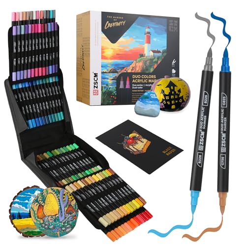 ZSCM 160 Colors Dual Tip Acrylic Paint Markers, 80Pcs Dual-Colors Brush Tip Paint Pens Stocking Stuffers for Rock, Wood, Fabric, Glass, Ceramic, Christmas Gifts for DIY Crafts Art Supplies - Image 1