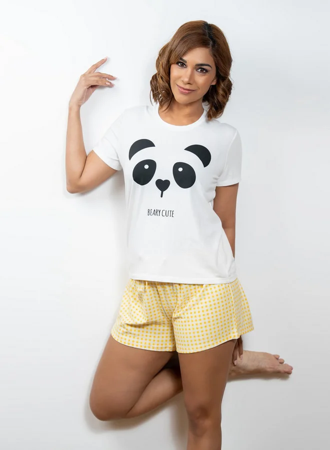 Aadaraya Aadaraya Printed Round Neck T-shirt and Elasticated Shorts Set