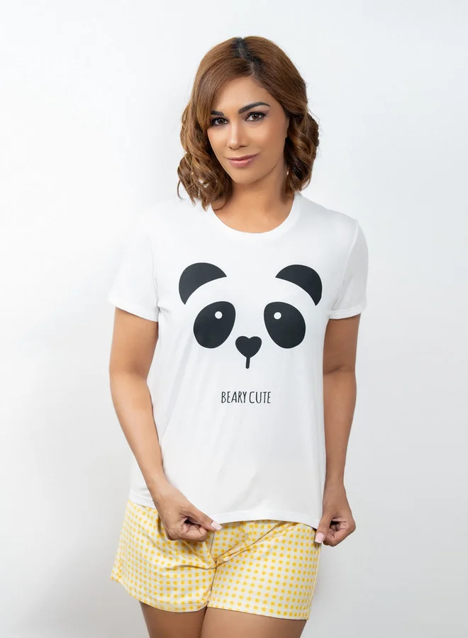 Aadaraya Aadaraya Printed Round Neck T-shirt and Elasticated Shorts Set
