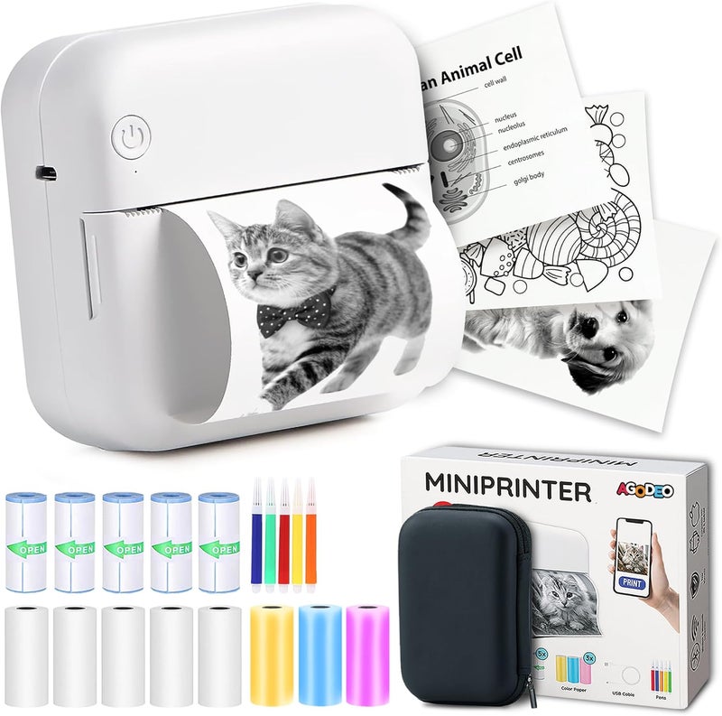 AgoDeo Mini Printer Gift Set - 300 DPI HD Quality - Instant PrintPod - Inkless Portable Thermal Sticker Printer, Bluetooth Label Maker, Mini Photo Maker, Pocket Sticker Maker for Study Notes - Image 1