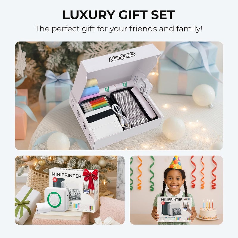 AgoDeo Mini Printer Gift Set - 300 DPI HD Quality - Instant PrintPod - Inkless Portable Thermal Sticker Printer, Bluetooth Label Maker, Mini Photo Maker, Pocket Sticker Maker for Study Notes - Image 3
