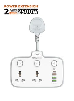 LDNIO Multi Plug Adaptor, 2 Way Plugs Extension Multi Sockets Wall Charger Adapter with 1 PD & 1 QC3.0 And 2 Auto I'D Ports, 2500W Power Socket for Home, Office And More  - Image 1