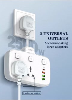 LDNIO Multi Plug Adaptor, 2 Way Plugs Extension Multi Sockets Wall Charger Adapter with 1 PD & 1 QC3.0 And 2 Auto I'D Ports, 2500W Power Socket for Home, Office And More  - Image 5