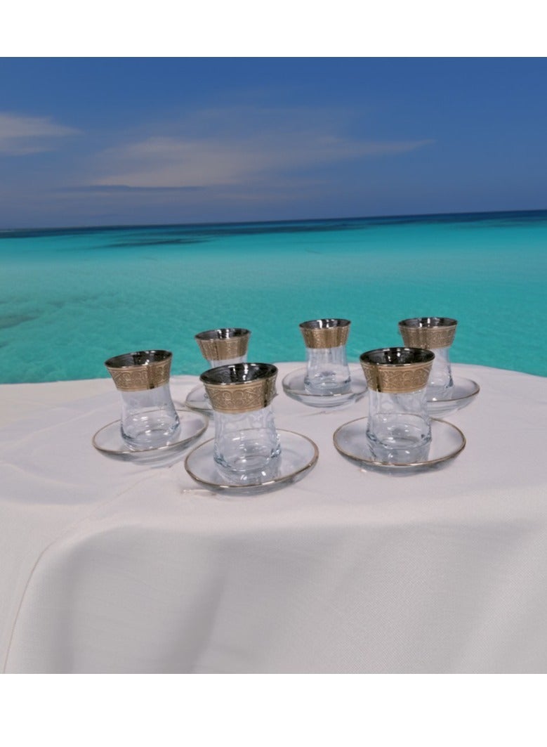 BYART Tea set of 12 pieces, 6 cups and 6 saucers, made of glass, made in Turkey - Image 5