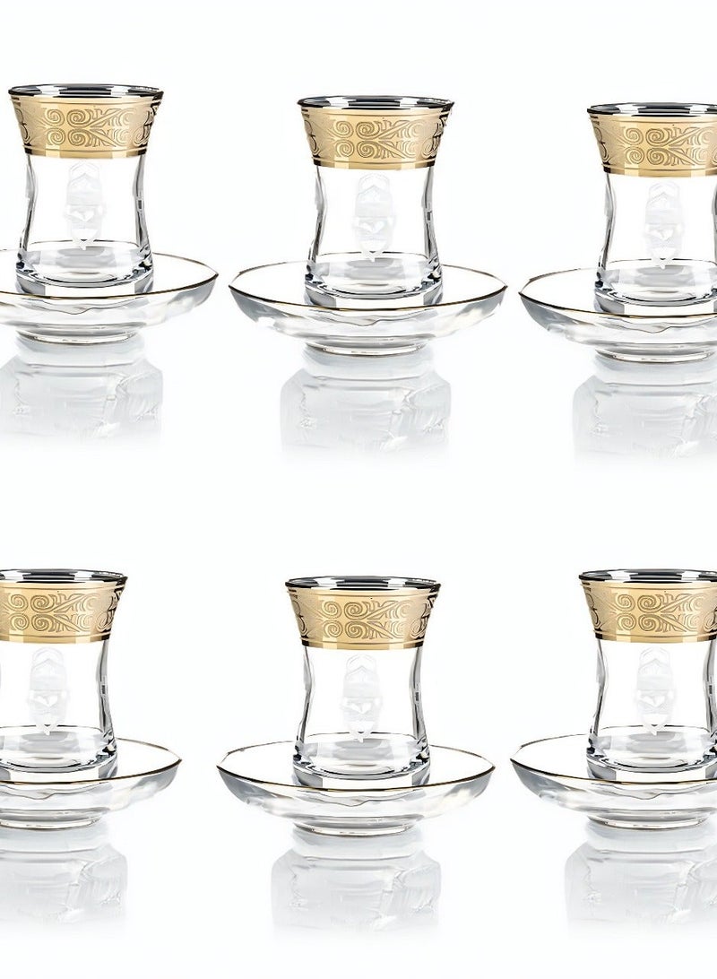 BYART Tea set of 12 pieces, 6 cups and 6 saucers, made of glass, made in Turkey - Image 1