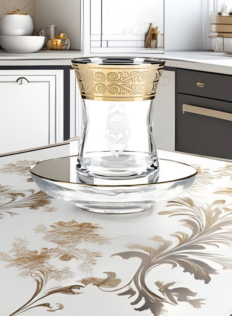 BYART Tea set of 12 pieces, 6 cups and 6 saucers, made of glass, made in Turkey - Image 2