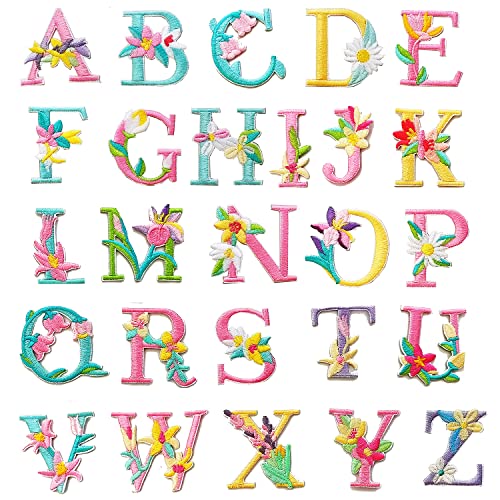 MISDONR Iron On Letter Patches, 2 Sets (52 Pieces) A-Z Flower Embroidery Alphabet Patches for Clothing Backpacks Hats Shirts - Image 1