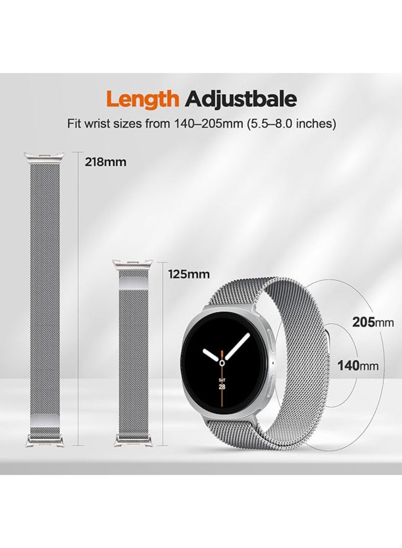 Metal Bands for Samsung Galaxy Watch 8 Band 40mm/44mm/Galaxy Watch 8 Classic Band 46mm, Magnetic Mesh Stainless Steel Wristband Milanese Loop Replacement Strap (Silver) - Image 5