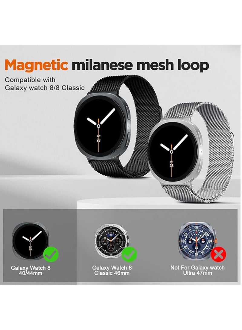Metal Bands for Samsung Galaxy Watch 8 Band 40mm/44mm/Galaxy Watch 8 Classic Band 46mm, Magnetic Mesh Stainless Steel Wristband Milanese Loop Replacement Strap (Silver) - Image 2