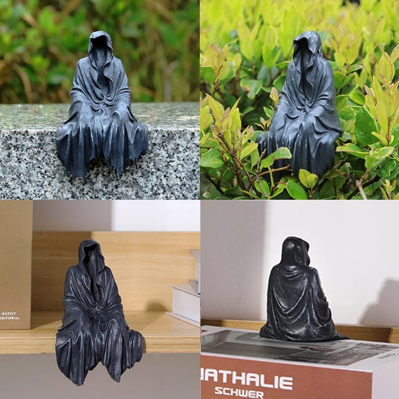 Joogour Tabletop Gothic Decor Mysterious Grim Reaper Statue - Gothic Spooky Decor for Garden or Bookshelf - 5.9 inch Resin Figurine - Goth Bookshelf Decor. - Image 2