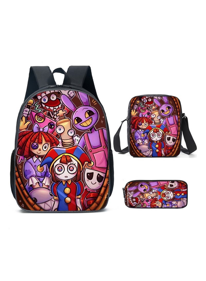 Children's leisure load reducing large capacity printed backpack for elementary school students, 3-piece set - Image 1