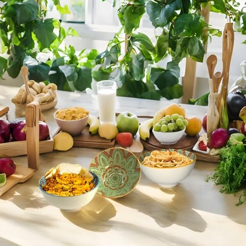 ONICORN Porcelain Dessert Bowls Gift Box Set Ceramic Bowl For Ice Cream,Soup,Rice,Snack,Side Bowl,Microwave And Dishwasher Safe - Unique Design With Grid And Wave Pattern(Green,Pack Of 6),280 ML - Image 2