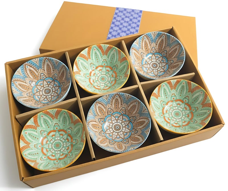 ONICORN Porcelain Dessert Bowls Gift Box Set Ceramic Bowl For Ice Cream,Soup,Rice,Snack,Side Bowl,Microwave And Dishwasher Safe - Unique Design With Grid And Wave Pattern(Green,Pack Of 6),280 ML - Image 3