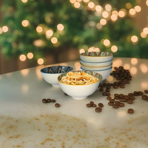 ONICORN Porcelain Dessert Bowls Gift Box Set Ceramic Bowl For Ice Cream,Soup,Rice,Snack,Side Bowl,Microwave And Dishwasher Safe - Unique Design With Grid And Wave Pattern(Green,Pack Of 6),280 ML - Image 4