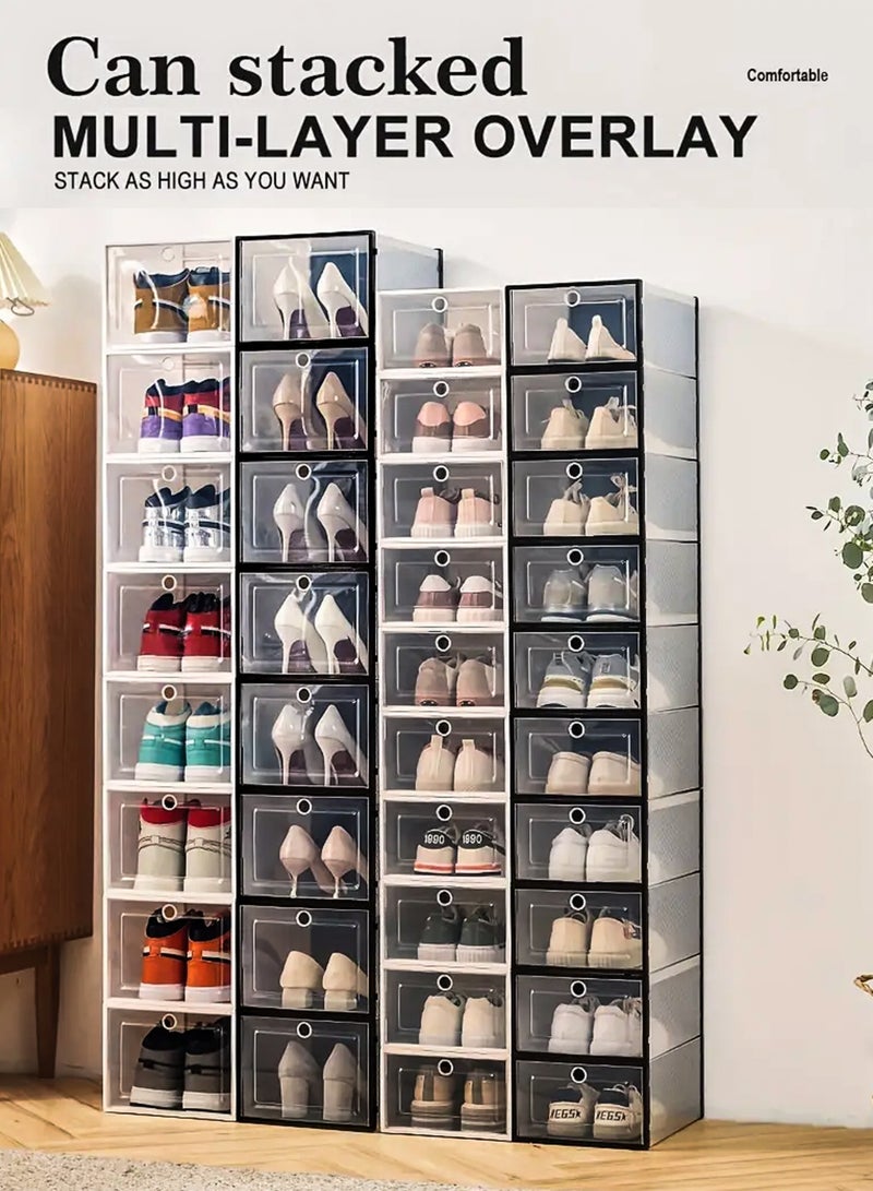 توشيونيكس طقم مكون من 3 صناديق تخزين أحذية شفافة بلاستيكية متعددة الاستخدامات والقابلة للتكديس مع باب شفاف منظم أحذية مقاوم للغبار للأحذية الرياضية والكعب العالي، مدخل المنزل تحت الخزانة درج بلاستيكي لغرف النوم خزانة رف عرض الأحذية للرجال والنساء. - Image 2