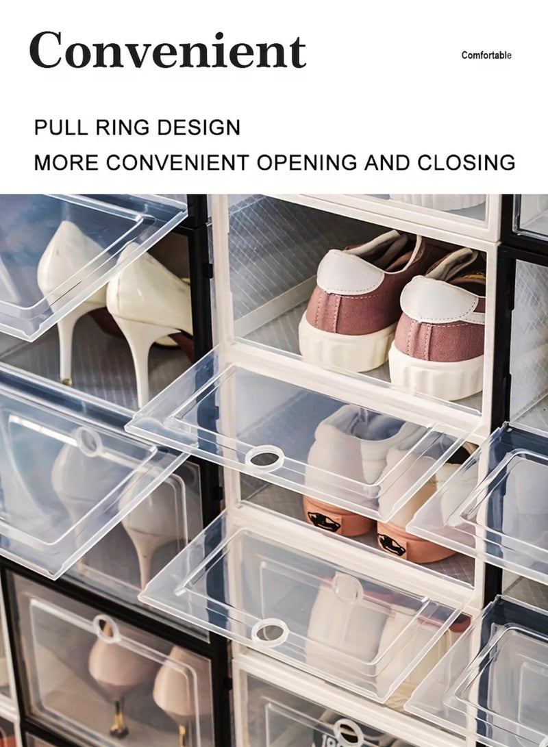 توشيونيكس طقم مكون من 3 صناديق تخزين أحذية شفافة بلاستيكية متعددة الاستخدامات والقابلة للتكديس مع باب شفاف منظم أحذية مقاوم للغبار للأحذية الرياضية والكعب العالي، مدخل المنزل تحت الخزانة درج بلاستيكي لغرف النوم خزانة رف عرض الأحذية للرجال والنساء. - Image 5