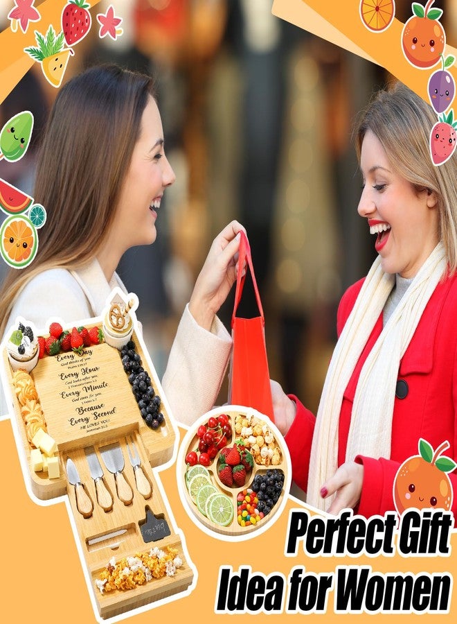 Maxdot Christmas Christian Engraved Charcuterie Board Gift Set Utensil Fruit Tray for Women Faith Every Day God Thinks of You Scripture Bible Verse Religious Amish Gifts Christmas Jesus Bible Present - Image 2