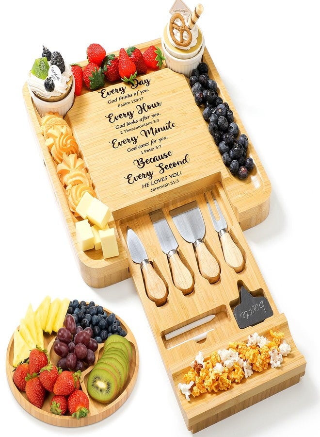 Maxdot Christmas Christian Engraved Charcuterie Board Gift Set Utensil Fruit Tray for Women Faith Every Day God Thinks of You Scripture Bible Verse Religious Amish Gifts Christmas Jesus Bible Present - Image 1